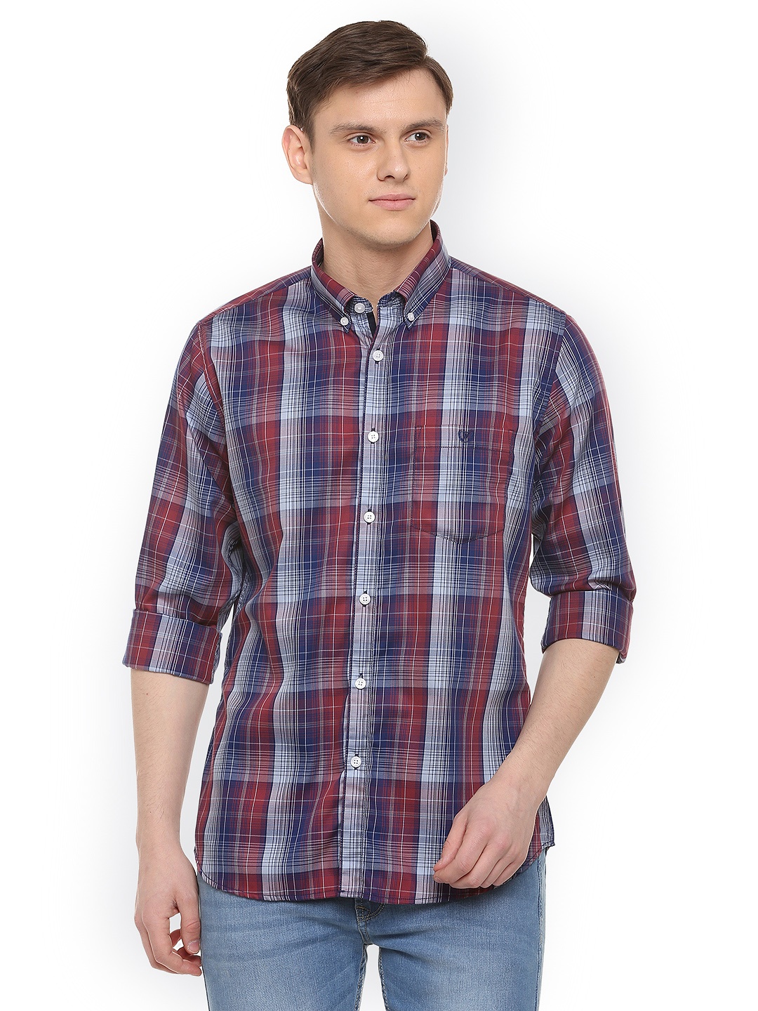 

Van Heusen Sport Men Blue & Red Slim Fit Checked Casual Shirt