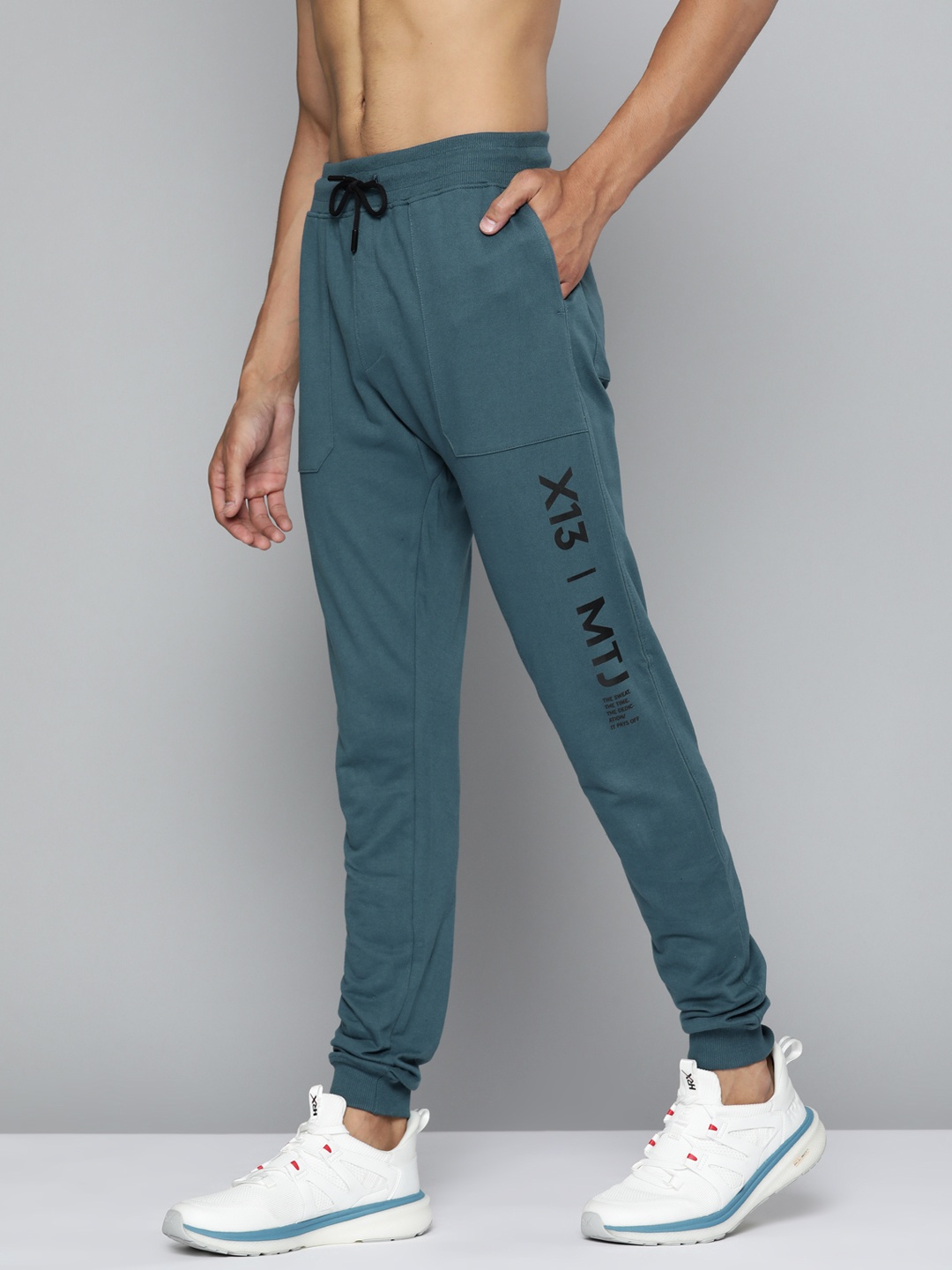 

HRX By Hrithik Roshan Men Teal Blue Pure Cotton Solid Joggers