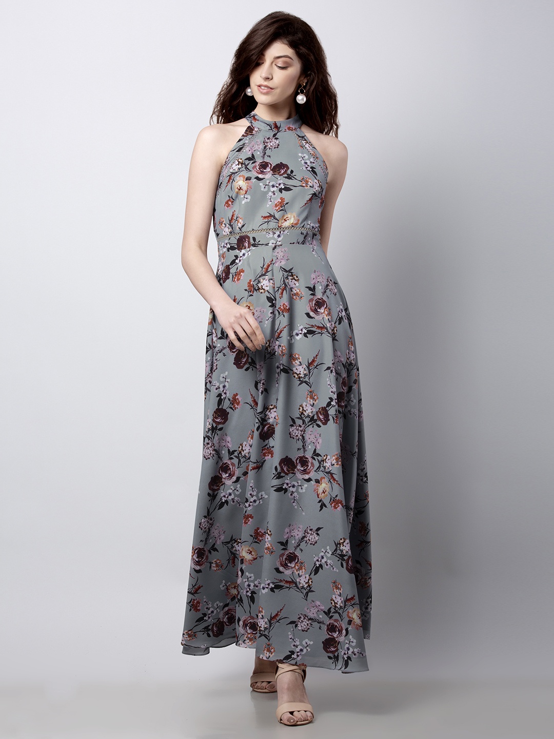 

FabAlley Women Grey Printed Maxi Dress