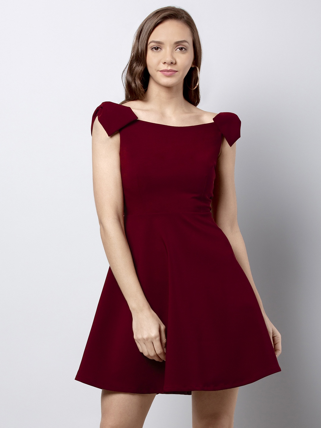 

FabAlley Women Maroon Solid Fit and Flare Dress