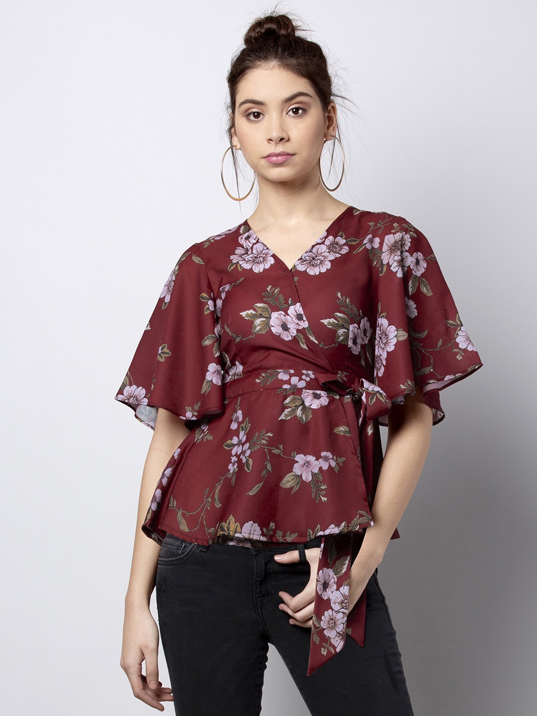

FabAlley Women Maroon Printed Wrap Top