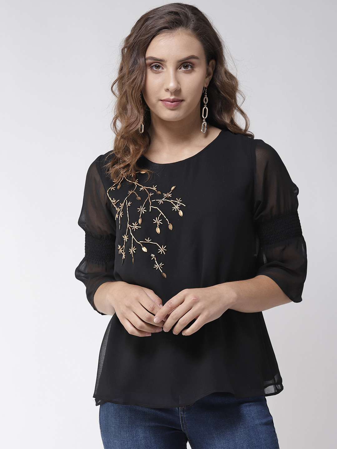 

Antheaa Women Black Embellished A-Line Top