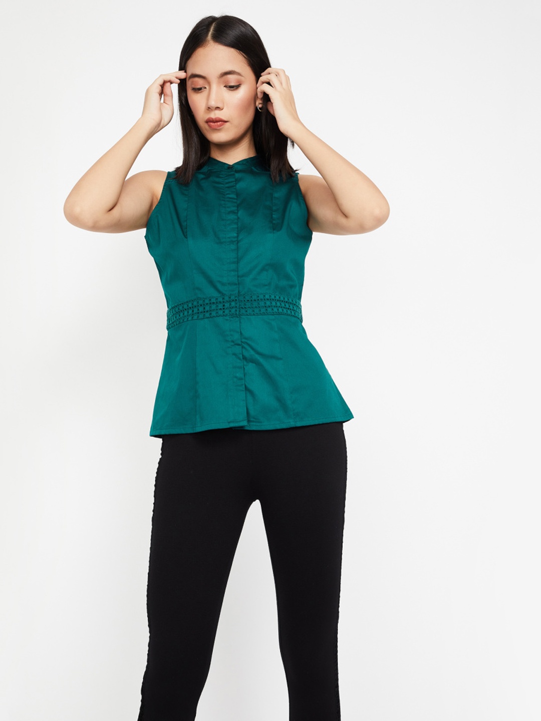 

CODE by Lifestyle Women Green Solid Pure Cotton Top