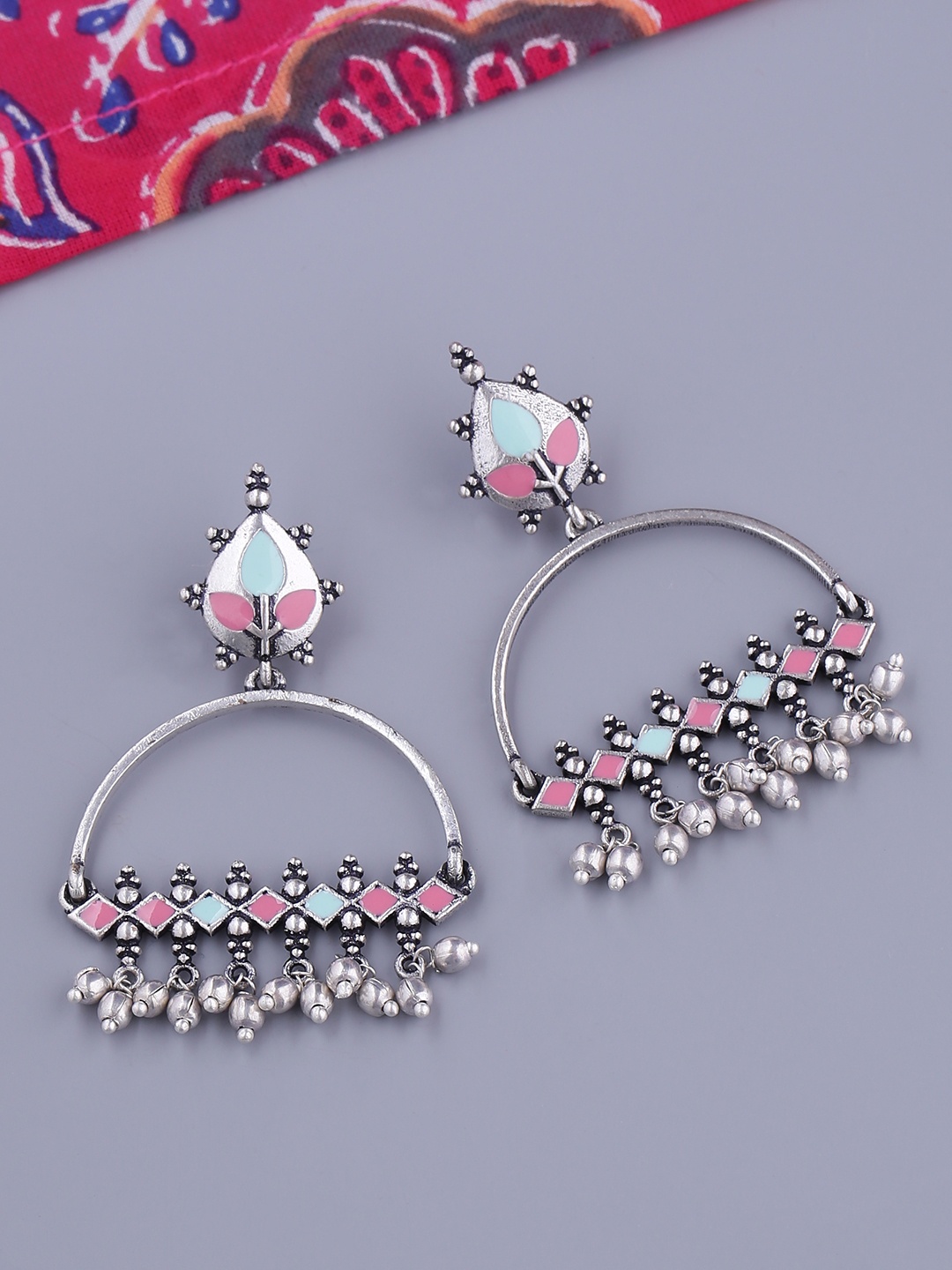 

Voylla Silver-Plated Geometric Drop Earrings