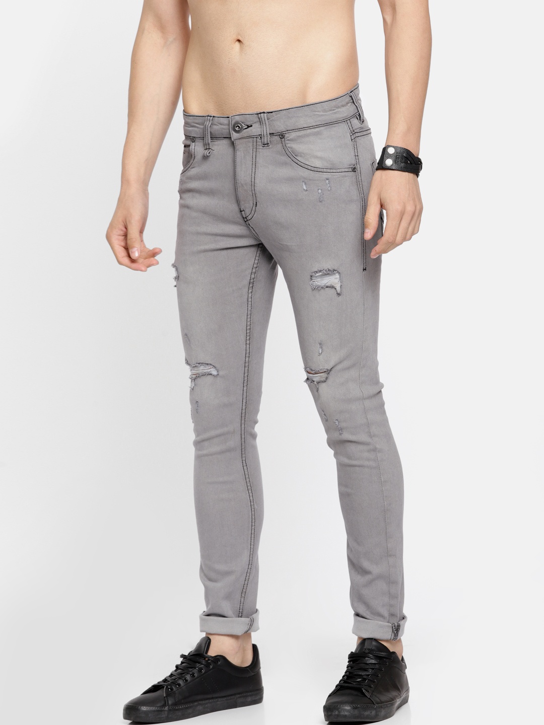 

Roadster Men Grey Skinny Fit Mid-Rise Mildly Distressed Stretchable LYCRA Fiber Jeans