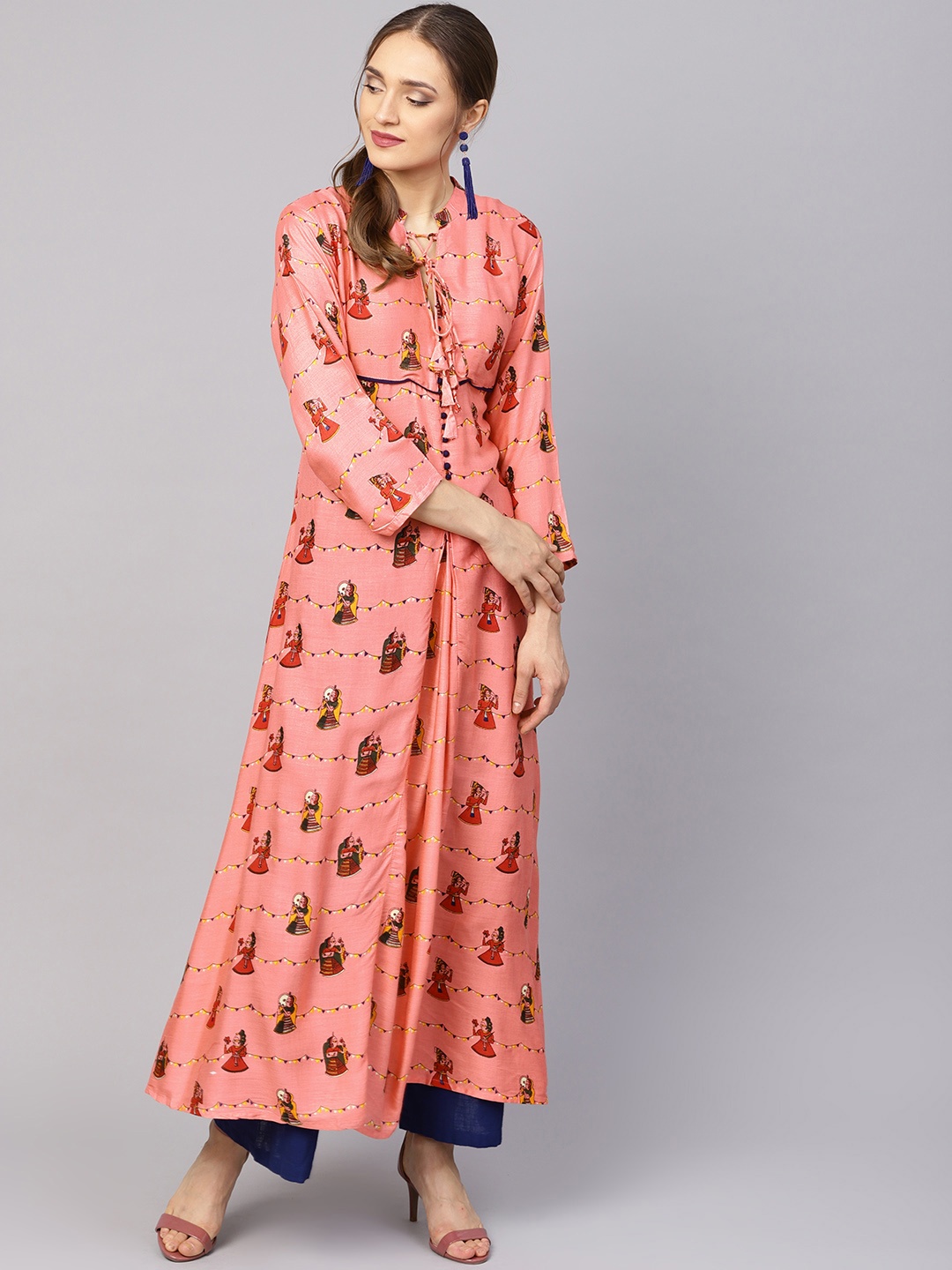 

Ives Women Pink Quirky Printed A-Line Kurta
