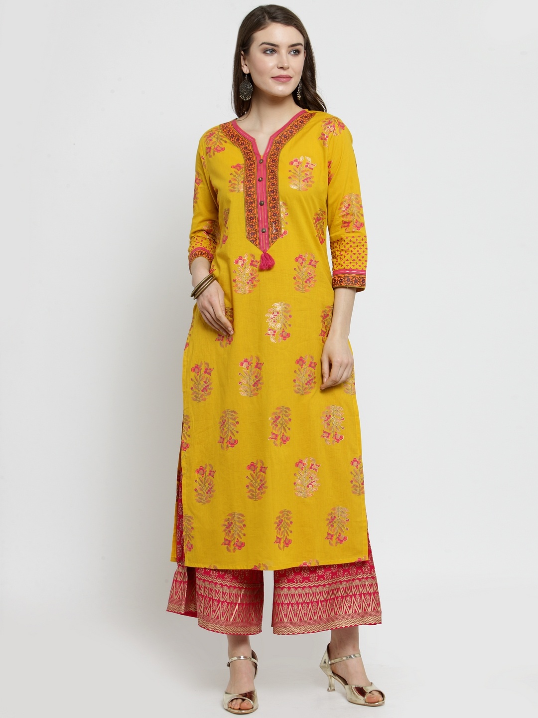 

Varanga Women Yellow & Red Printed Kurta with Palazzos