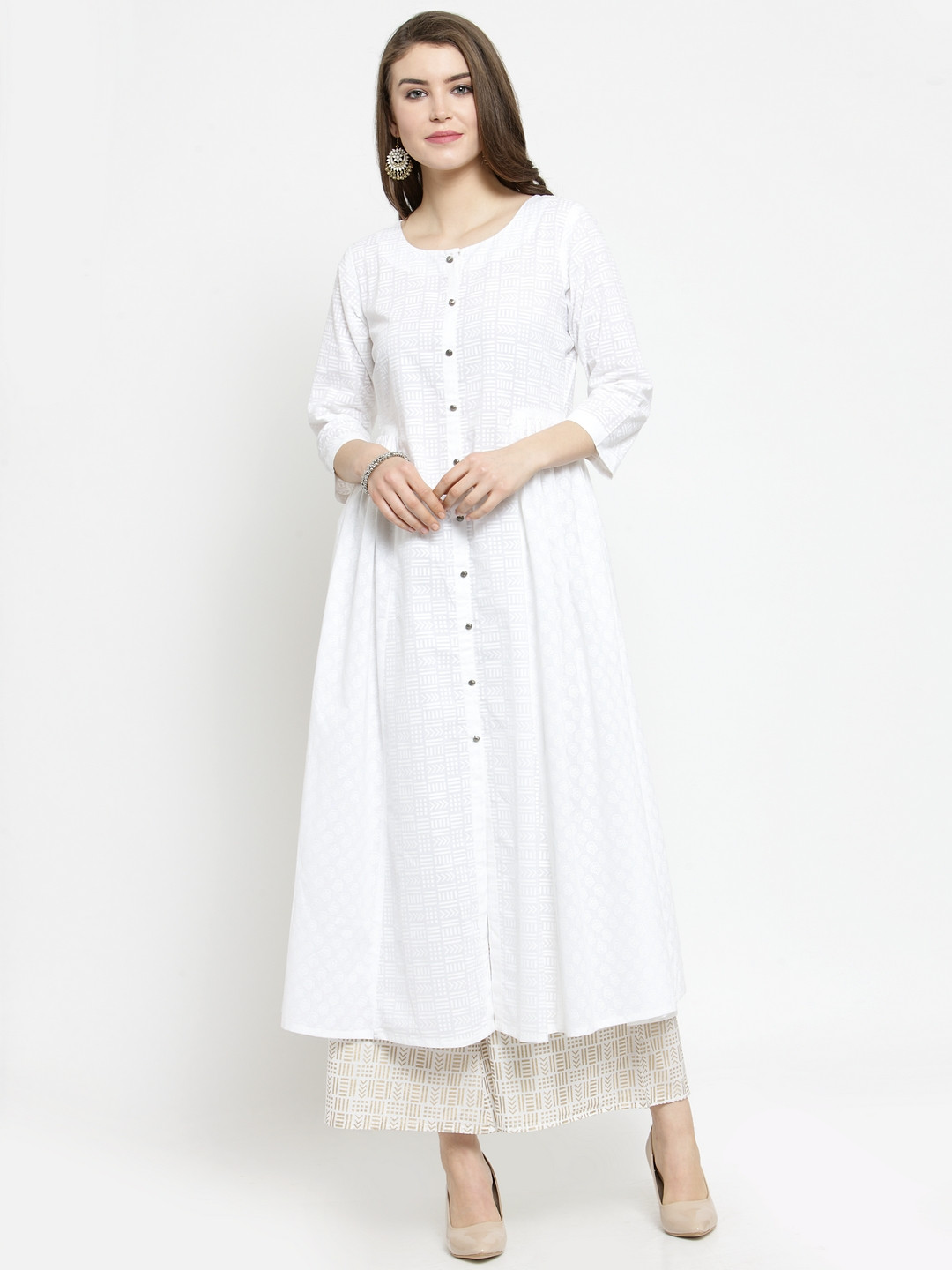 

Varanga Women White Printed Kurta with Palazzos