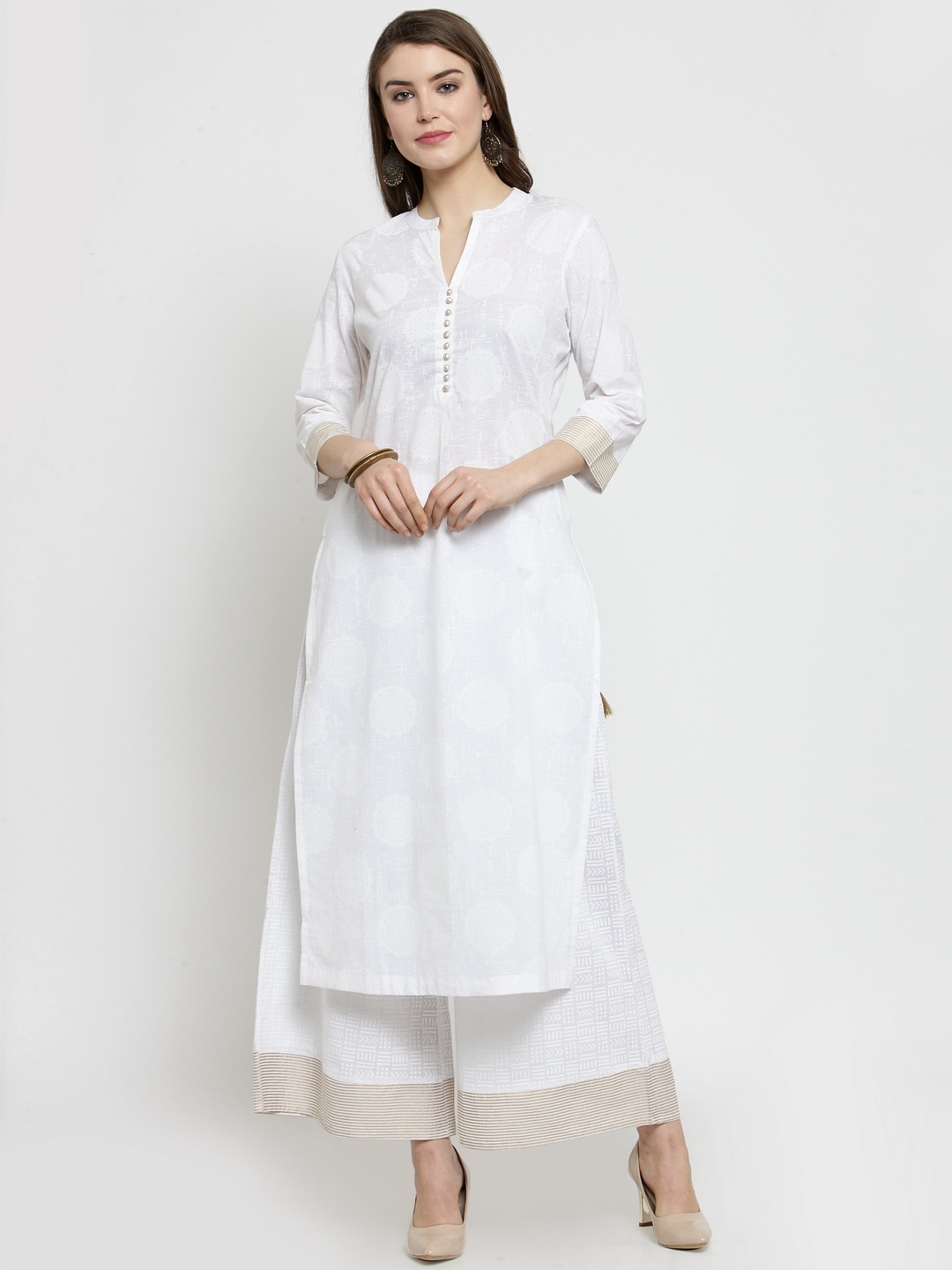

Varanga Women White Printed Kurta with Palazzos