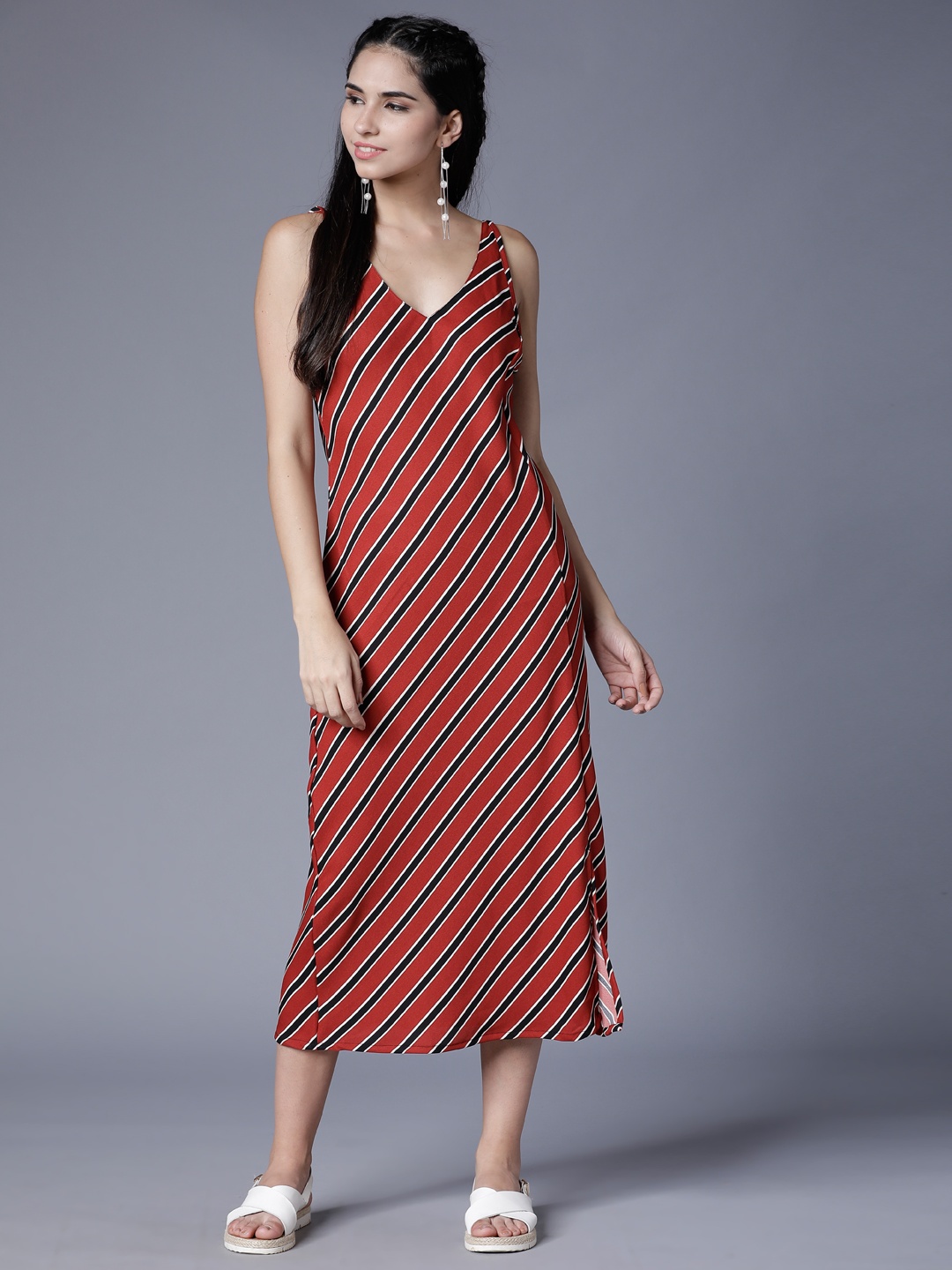 

Tokyo Talkies Women Red Striped A-Line Dress