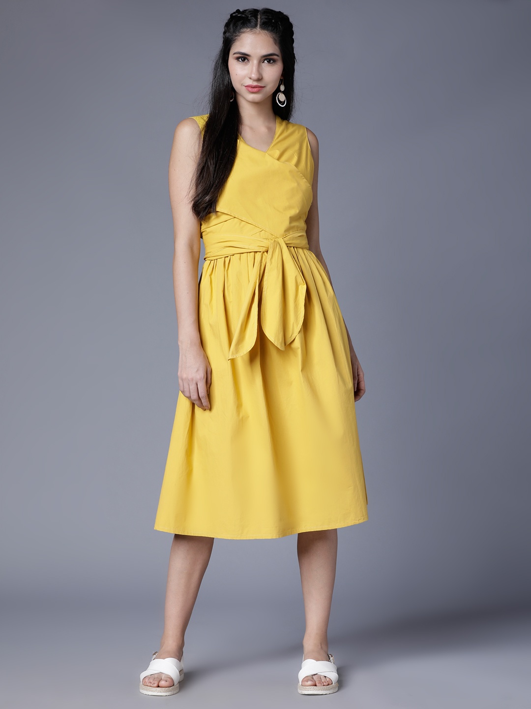 

Tokyo Talkies Women Yellow Solid Fit and Flare Dress