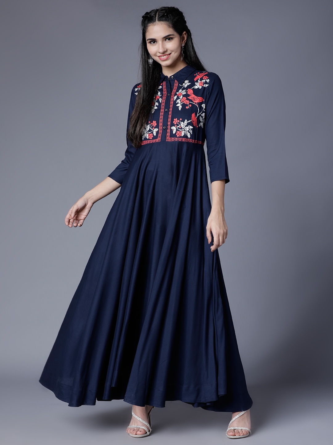 

Vishudh Women Navy Blue Printed Anarkali Kurta