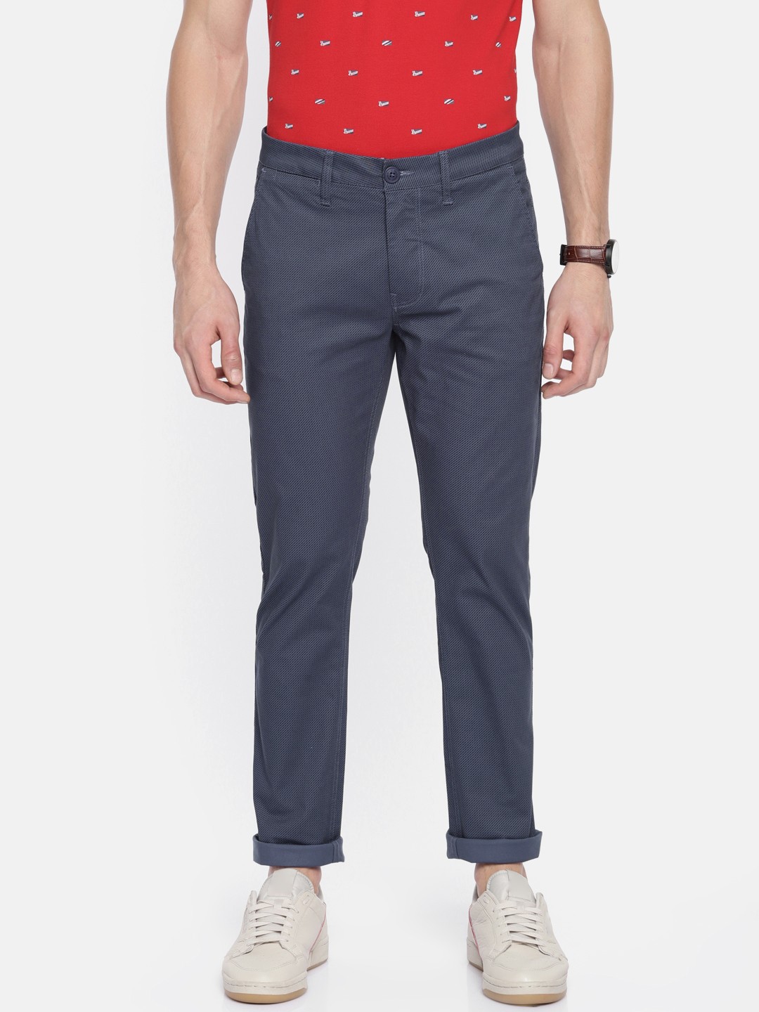 

Being Human Clothing Men Navy Blue & Black Striped Chinos