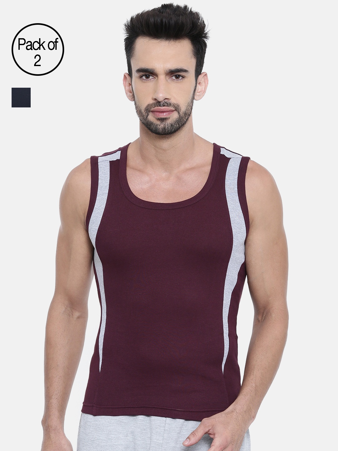 

DIXCY SCOTT Men Pack of 2 Innerwear Vests K1-PR44947, Burgundy