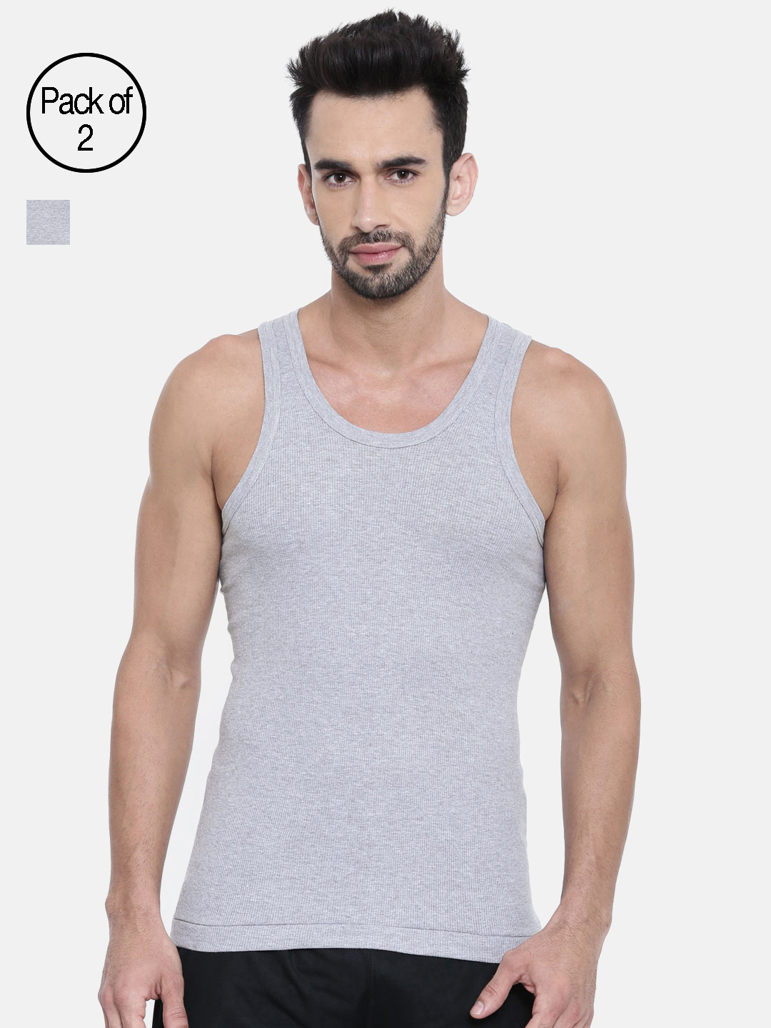 

DIXCY SCOTT Men Pack of 2 Innerwear Vests K1-PR39077, Grey melange