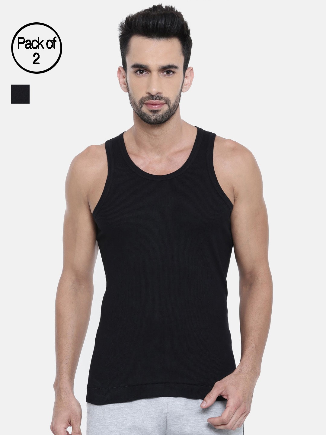 

DIXCY SCOTT Men Pack of 2 Innerwear Vests K1-PR4480BA, Black
