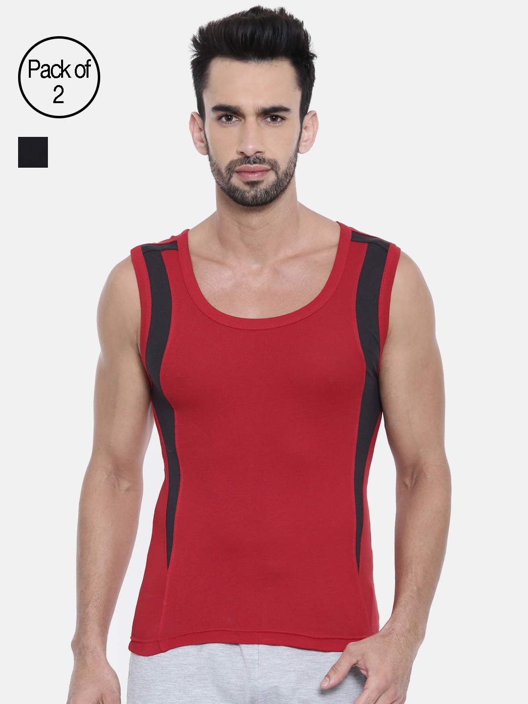 

DIXCY SCOTT Men Pack of 2 Innerwear Vests K1-PR47697, Red