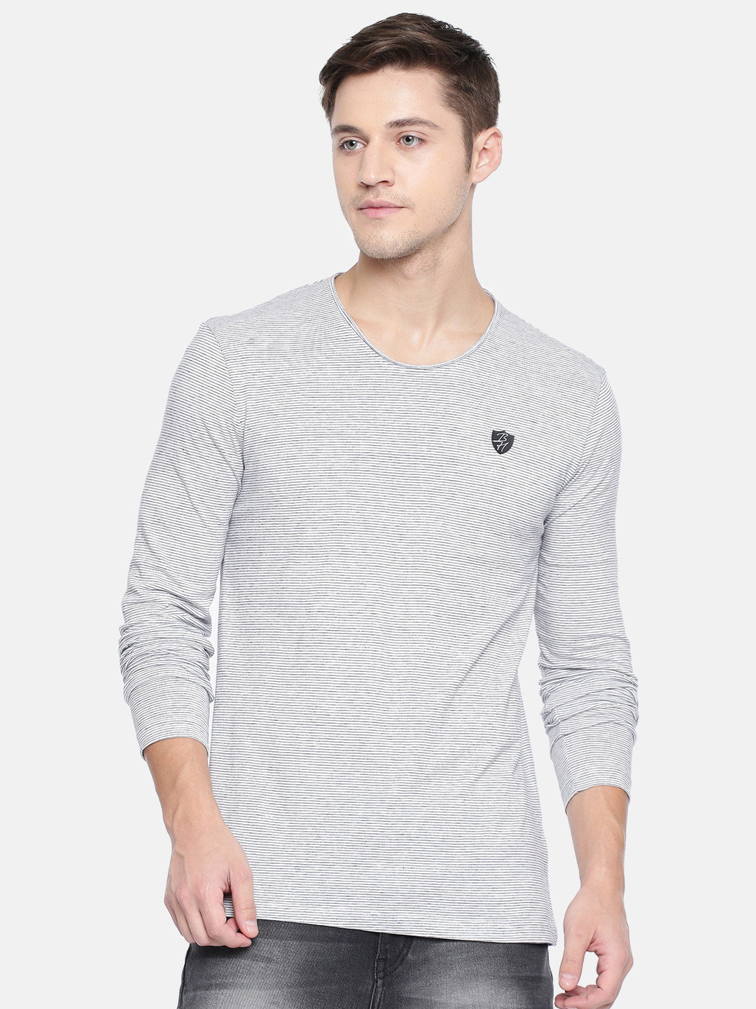 

Being Human Men White Striped Round Neck T-shirt