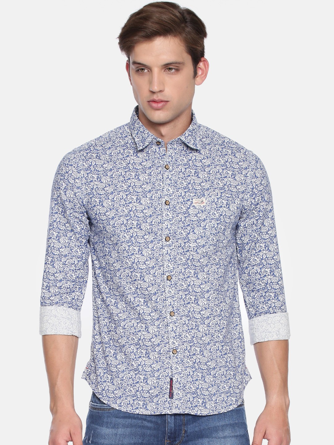

U.S. Polo Assn. Denim Co. Men Blue & White Slim Fit Printed Casual Shirt