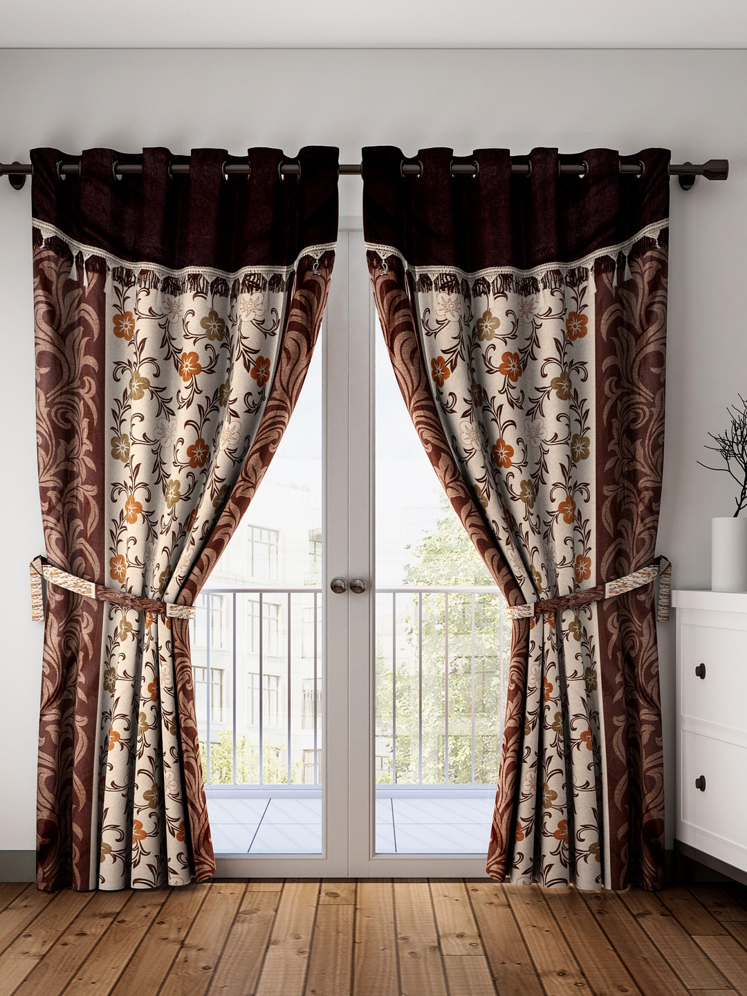 

Fashion String Brown & Cream-Coloured Set of 2 Long Door Curtains