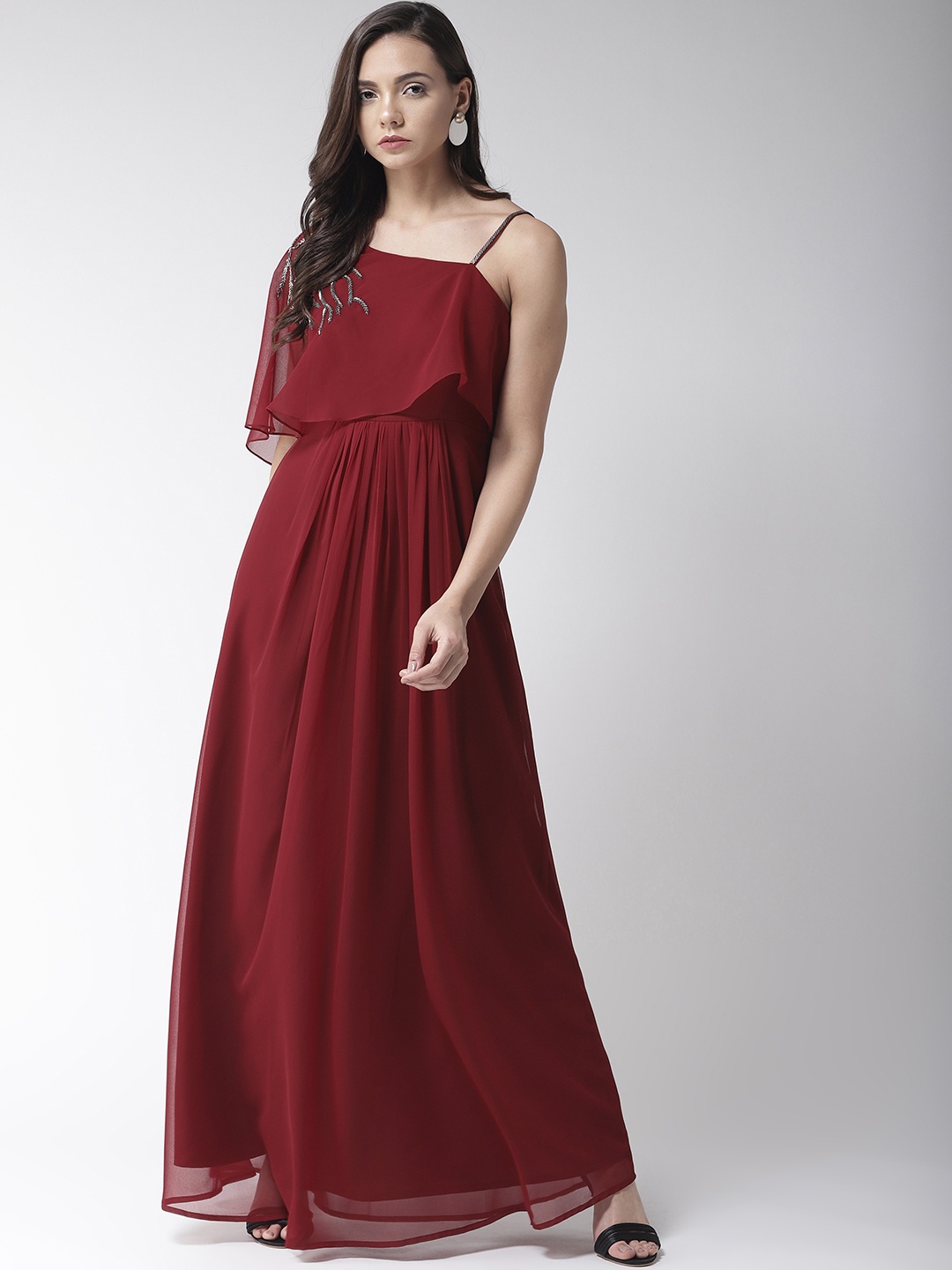 

MISH Women Maroon Solid Maxi Dress