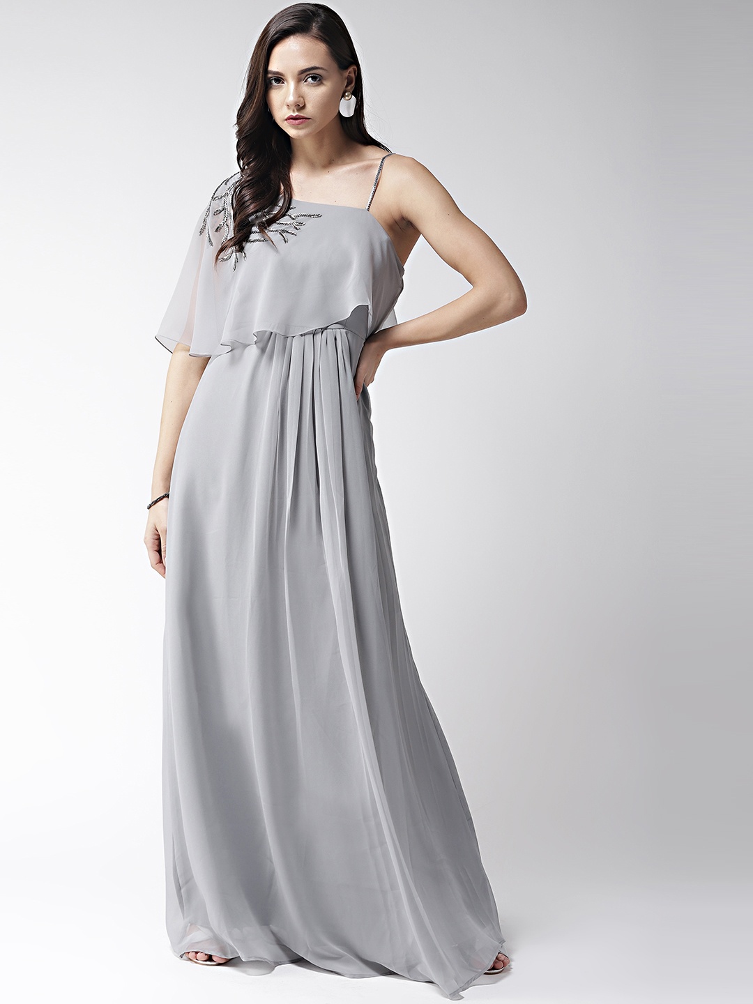 

MISH Women Grey Solid Maxi Dress