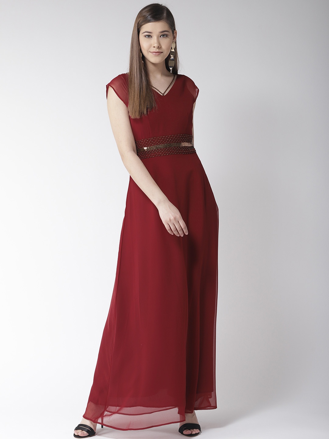 

MISH Women Maroon Solid Maxi Dress