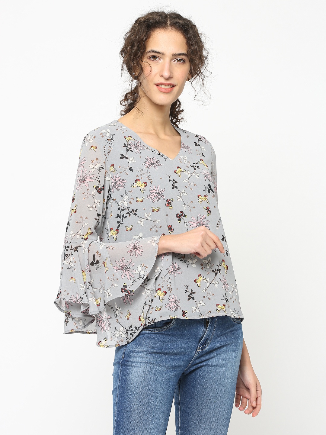 

Gipsy Women Grey Printed A-Line Top