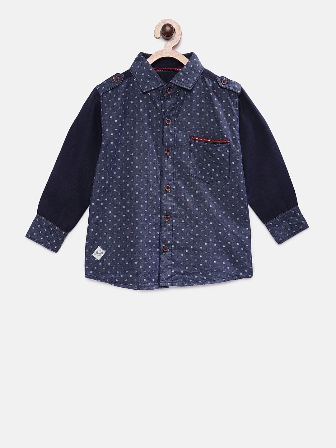 

TONYBOY Boys Navy Blue Regular Fit Printed Denim Casual Shirt