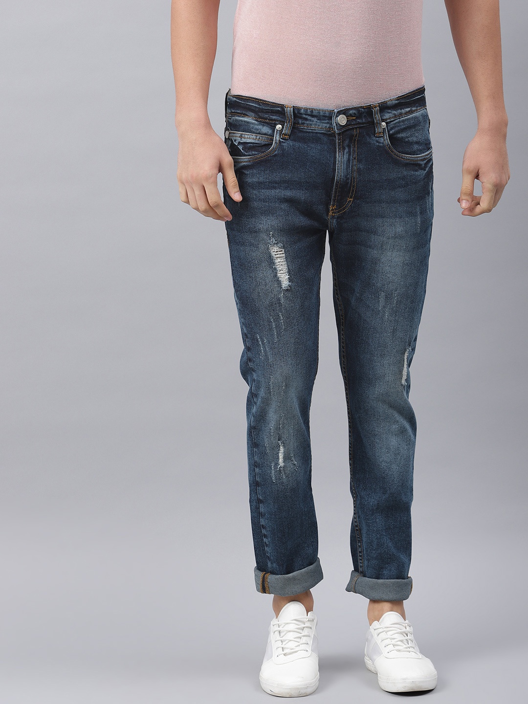

French Connection Men Blue Slim Fit Mid-Rise Mildly Distress Stretchable Jeans