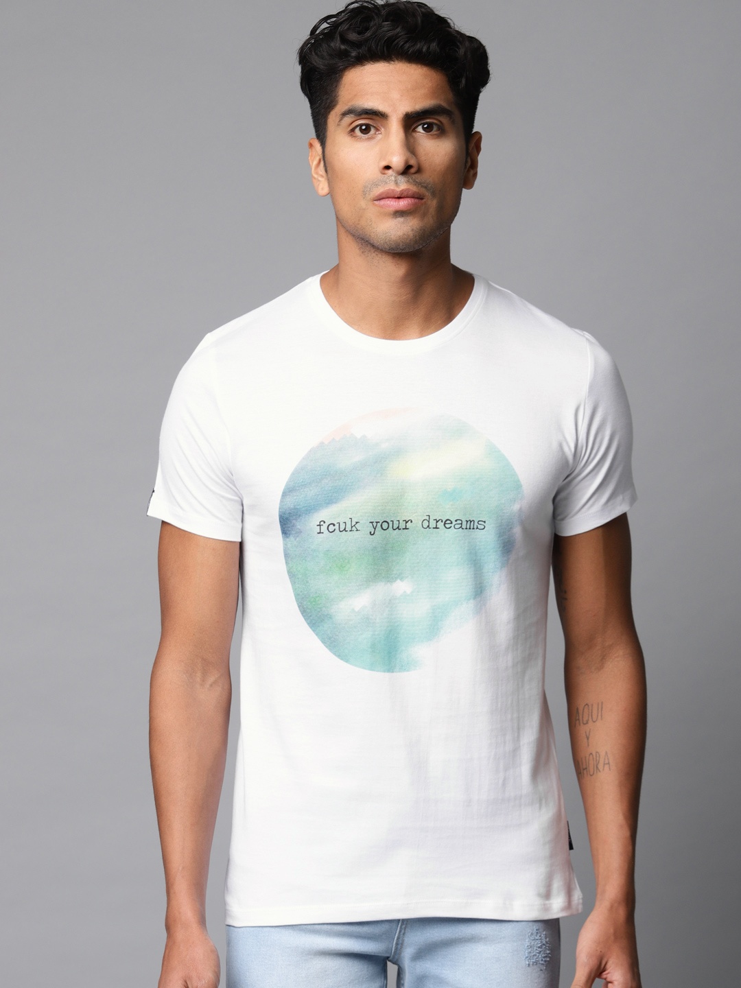 

French Connection Men White Printed T-shirt