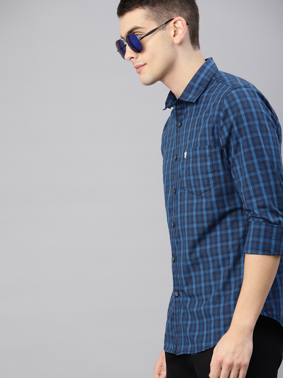 

French Connection Men Blue Slim Fit Checked Casual Shirt