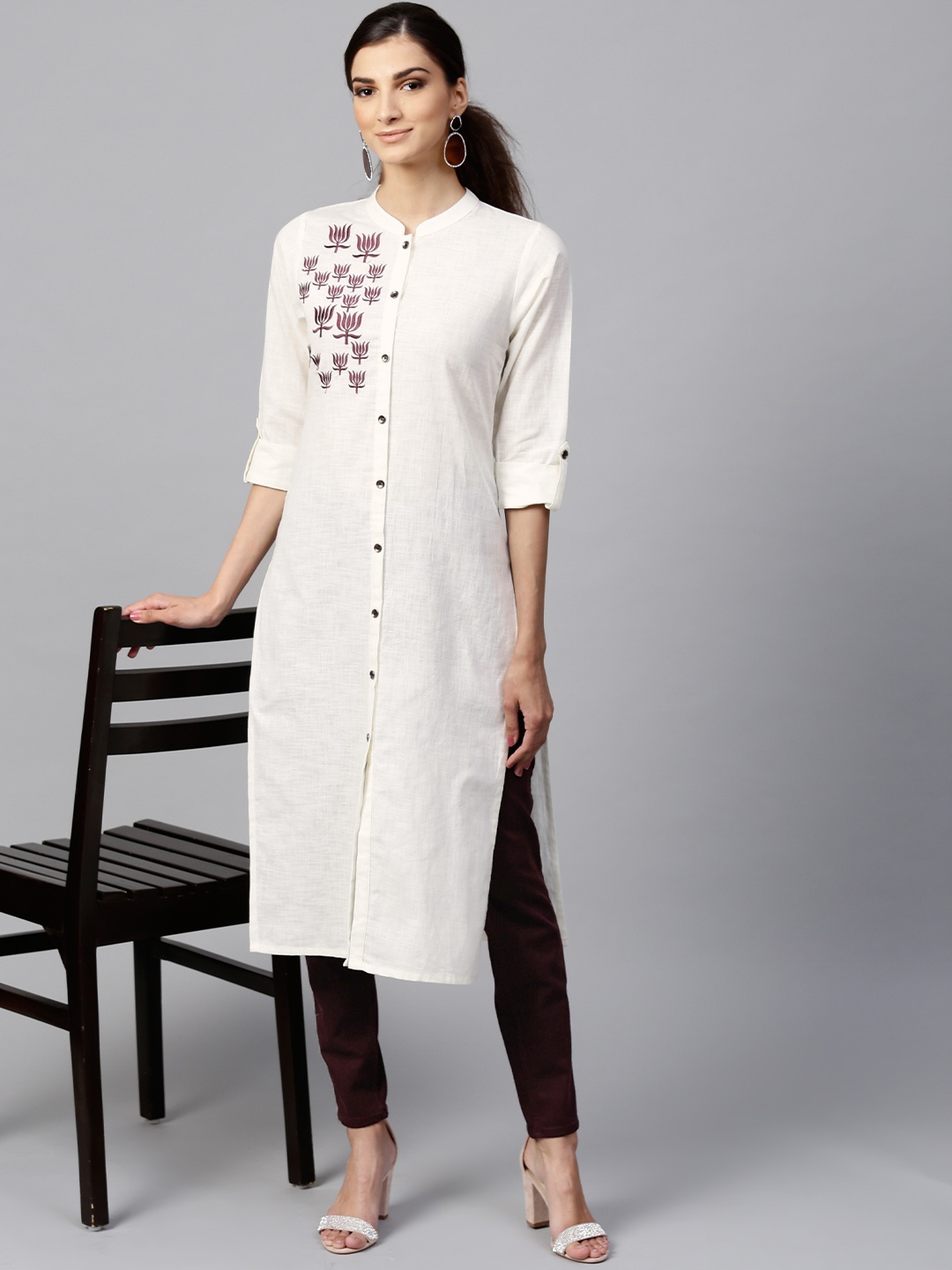 

Indo Era Women Off-White Solid Straight Kurta