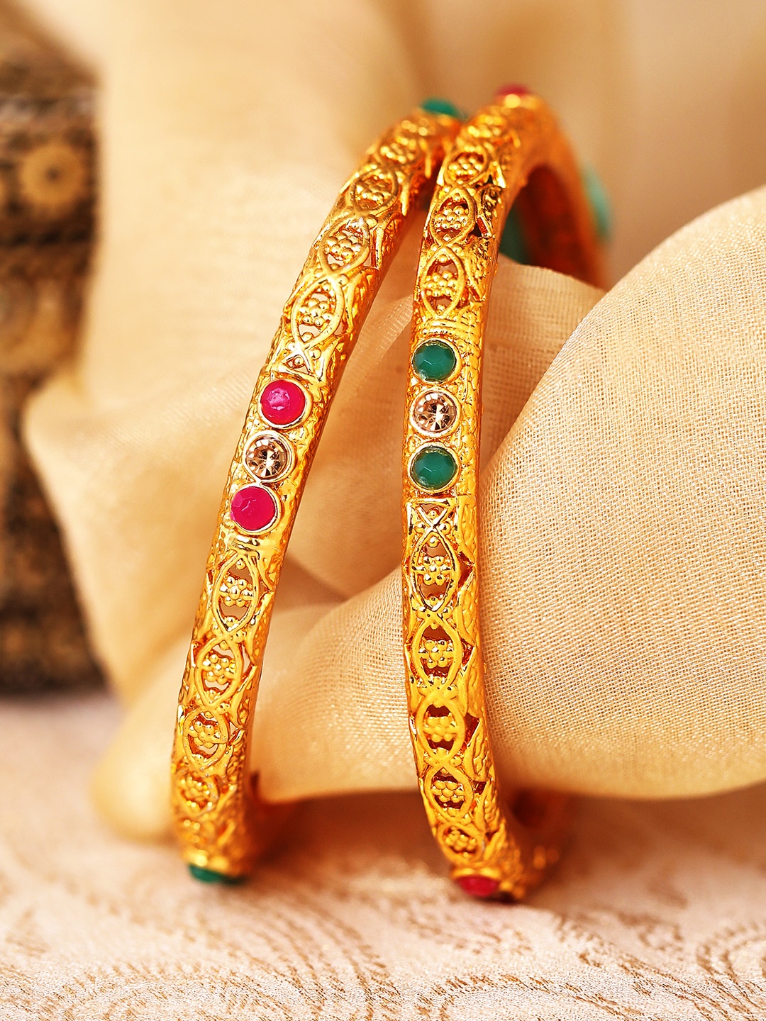 

Rubans Women Set of 2 Gold-Plated Stone-Studded Bangles
