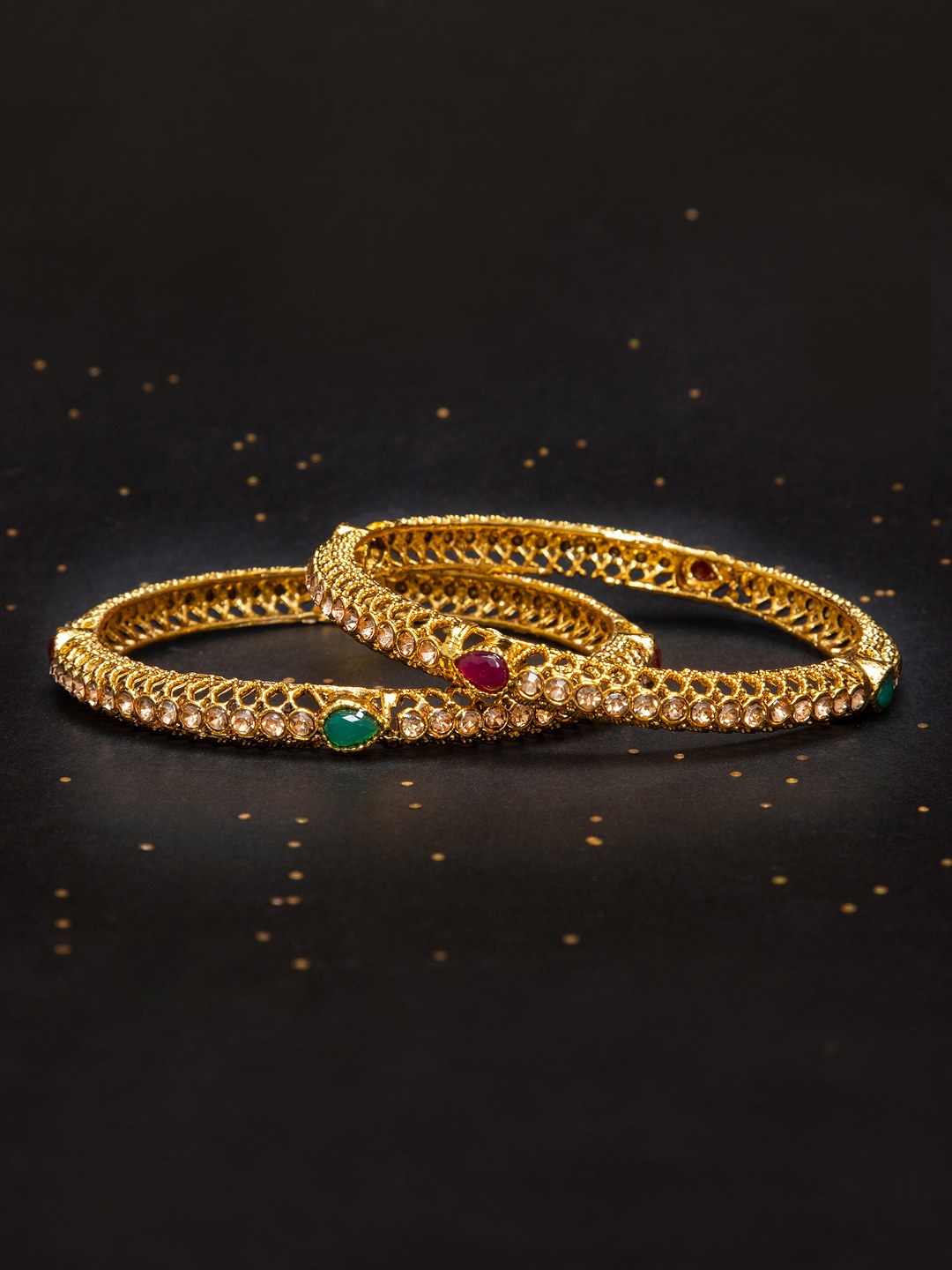 

Rubans Women Set of 2 Gold-Plated Stone-Studded AD Embellished Bangles