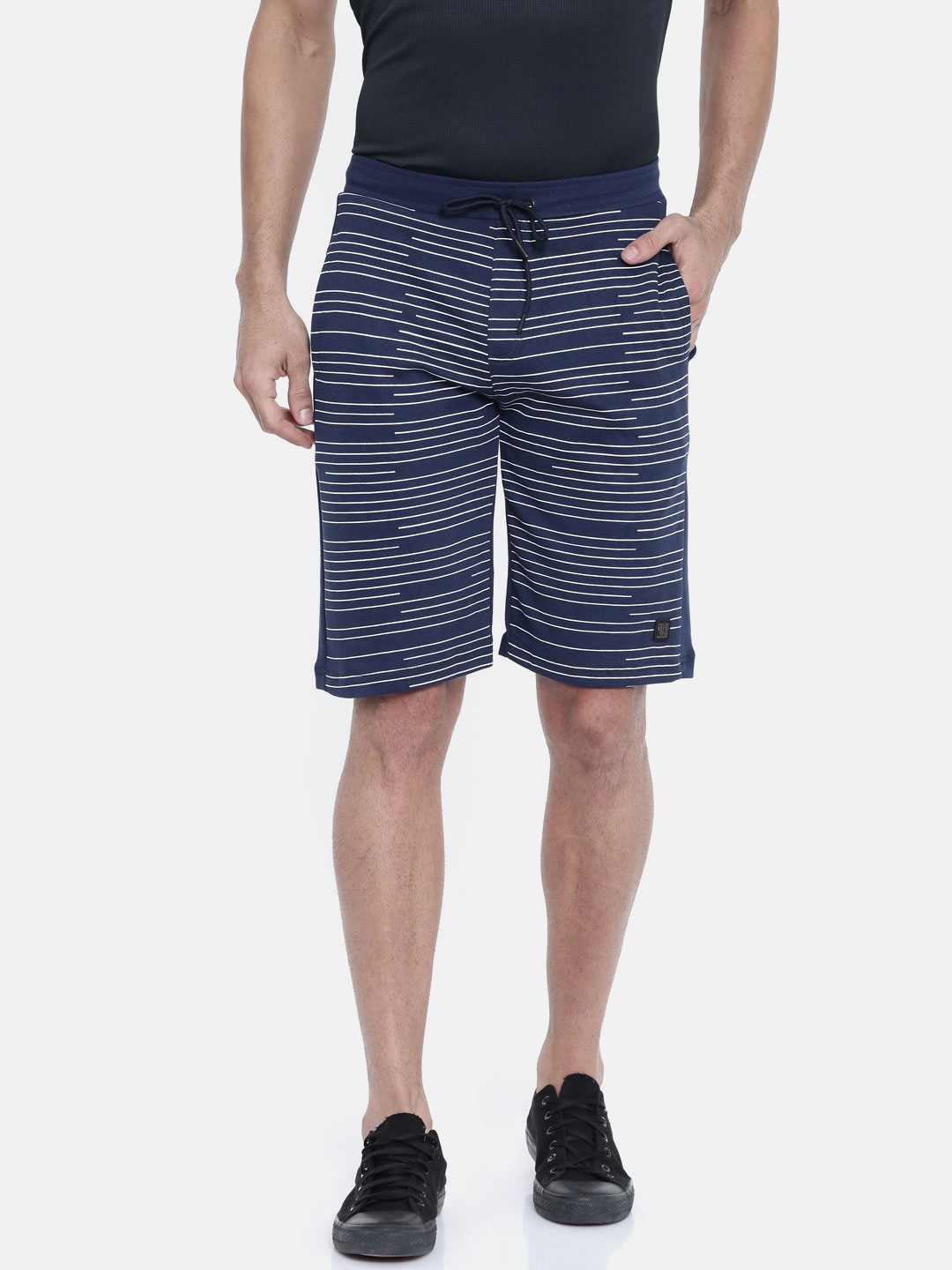 

Proline Active Men Navy Blue & White Striped Narrow Fit Sports Shorts