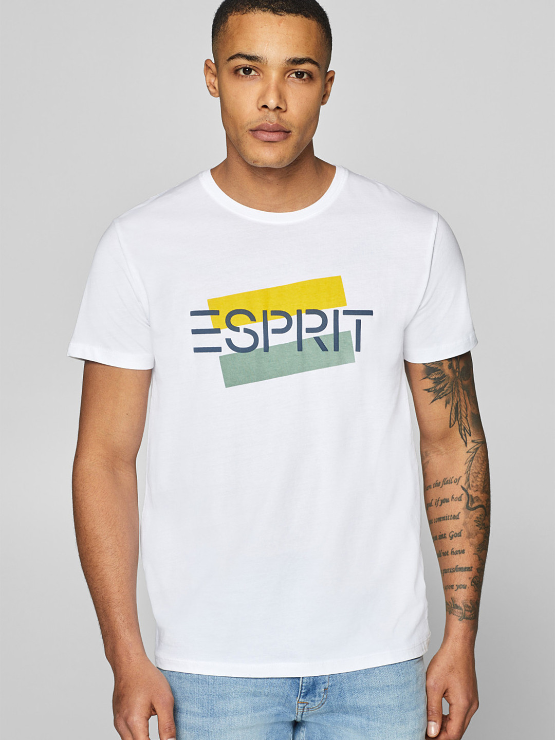 

ESPRIT Men White Printed Round Neck T-shirt
