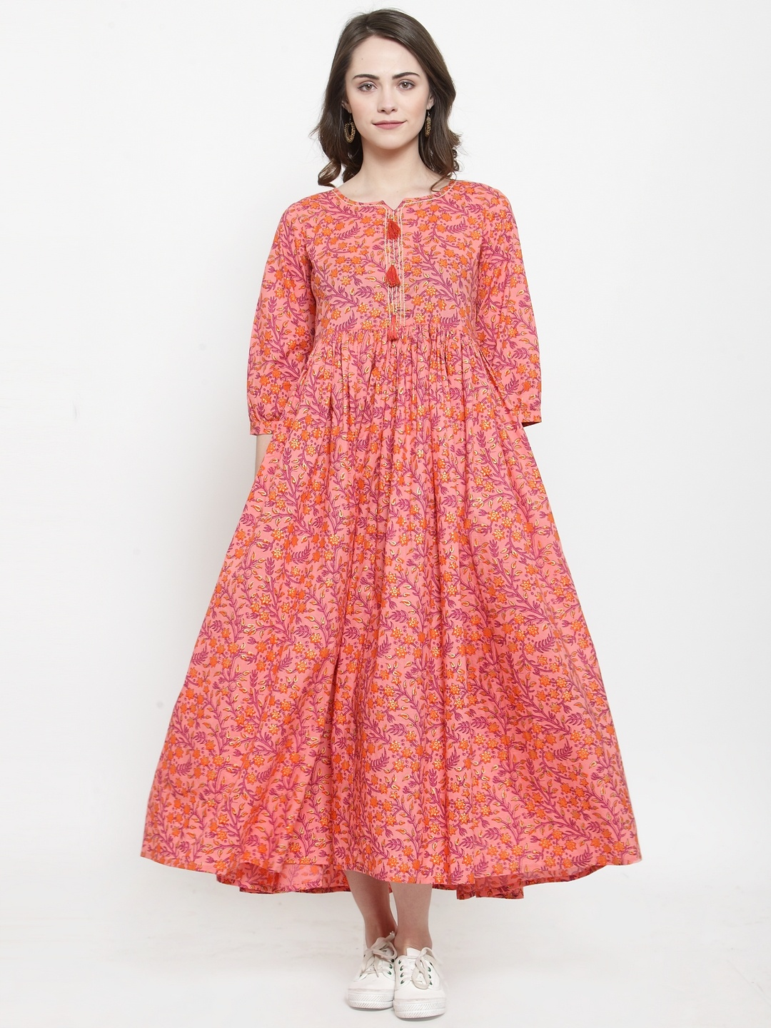 

Varanga Women Peach-Coloured Floral Print A-Line Dress