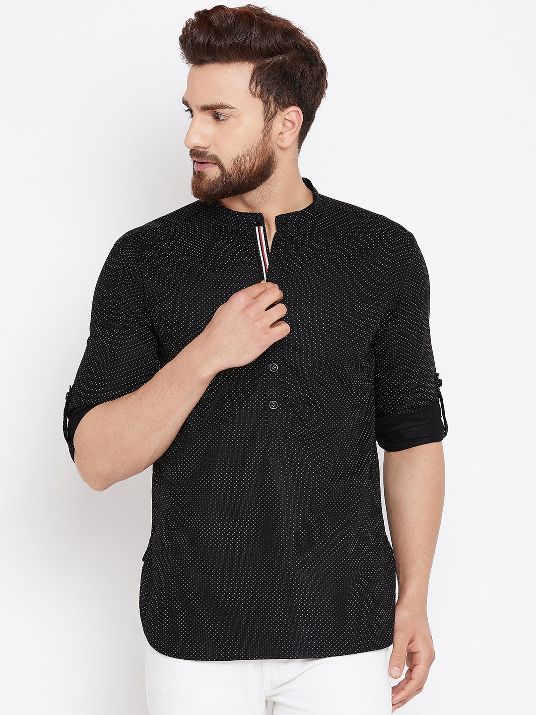 

even Men Black Printed Straight Kurta