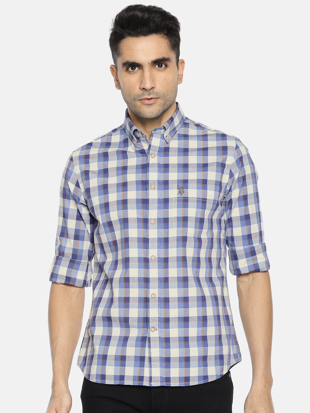 

U.S. Polo Assn. Men Blue & Off-White Tailored Fit Checked Casual Shirt