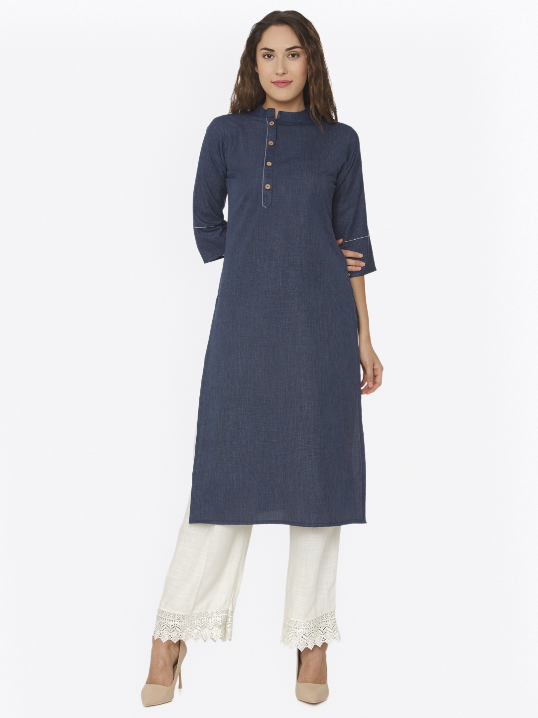

Shiloh Women Blue & White Solid Kurta with Palazzos
