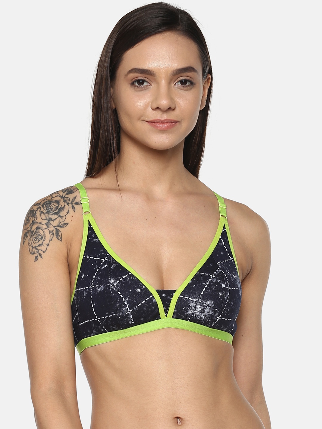 

Leading Lady Tashi Navy Blue & Green Printed Non-Wired Non Padded T-shirt Bra