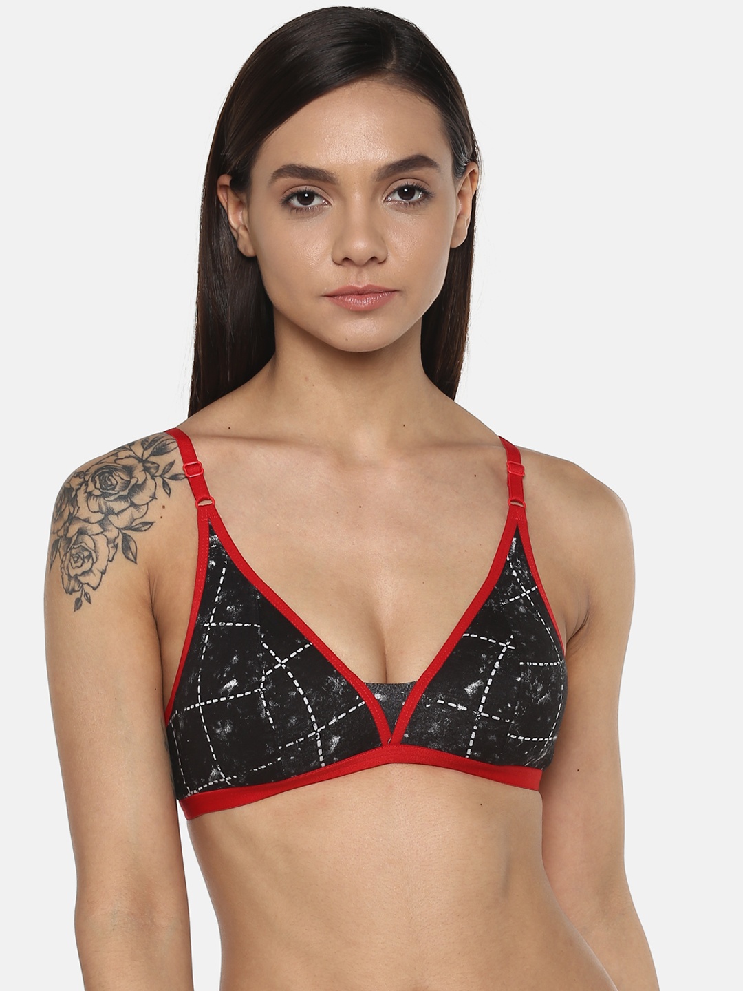 

Leading Lady Tashi Black & Red Printed Non-Wired Non Padded T-shirt Bra