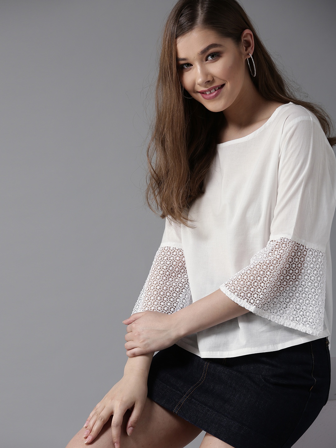 

HERE&NOW Women White Solid Styled Back Pure Cotton Top
