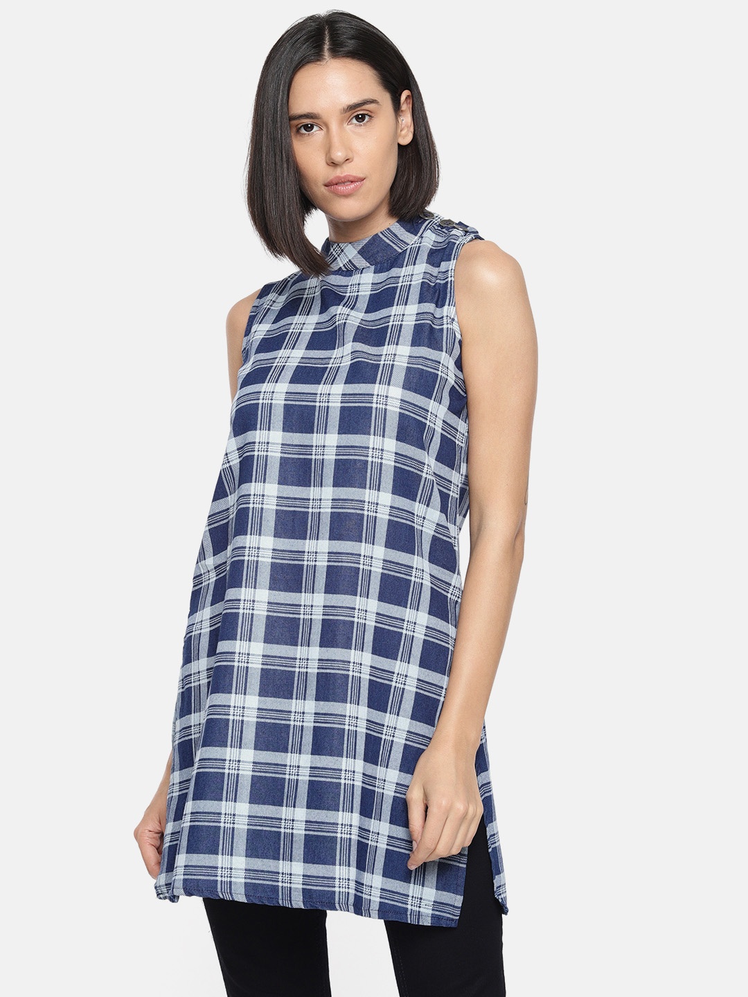 

AND Women Blue Checked Tunic