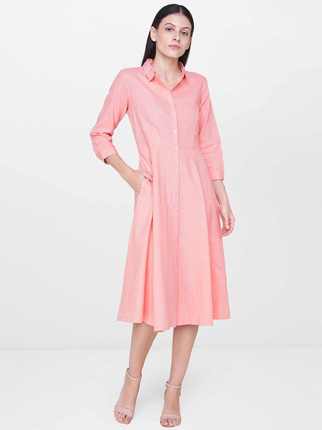 

AND Women Pink Solid Shirt Dress
