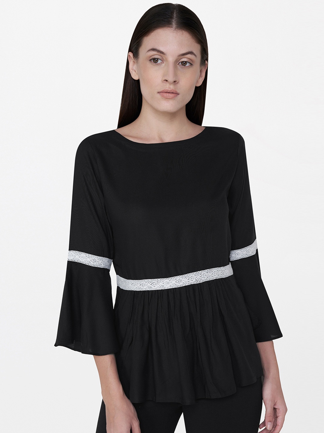 

AND Women Black Solid A-line Top