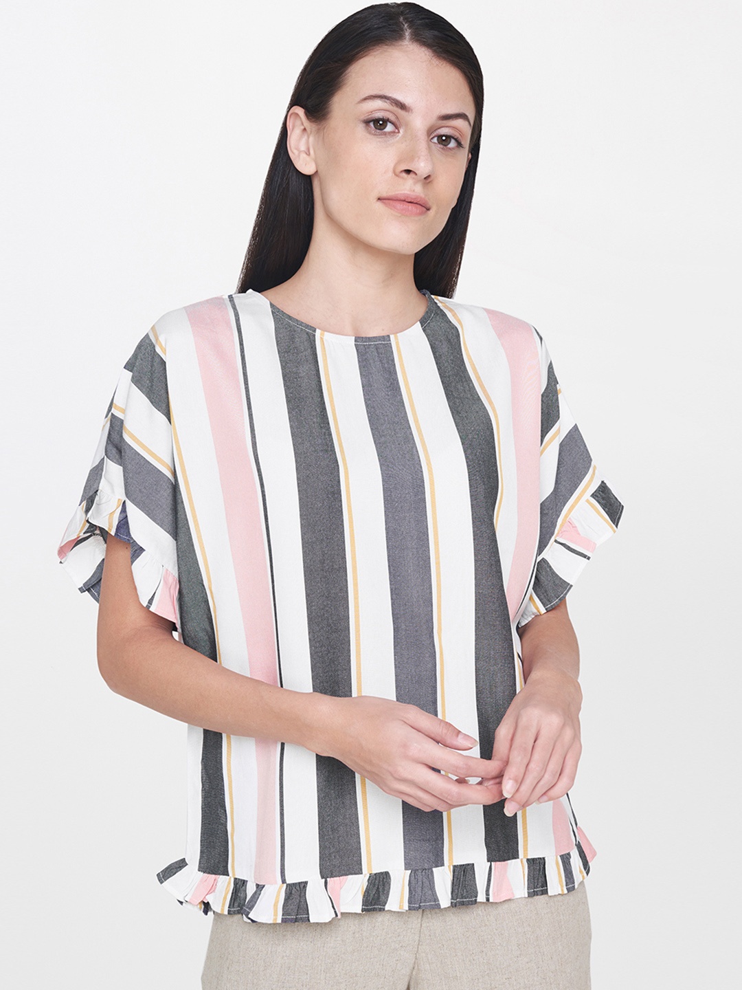 

AND Women Off-White & Grey Striped Top