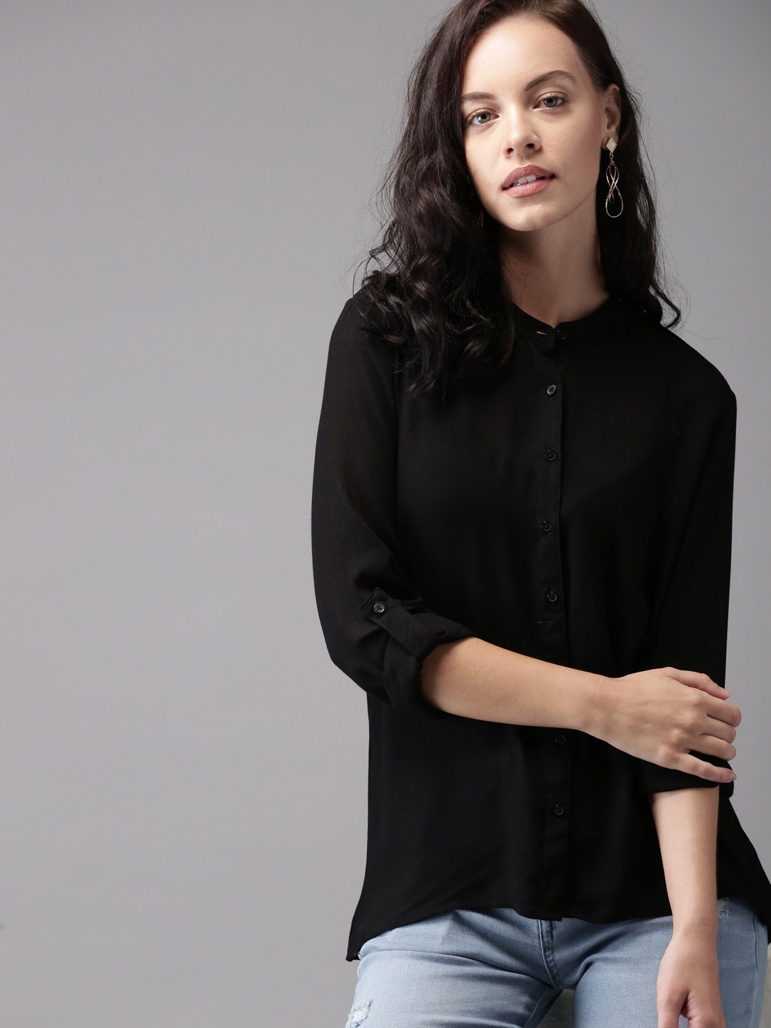 

HERE&NOW Women Black Solid Casual Shirt
