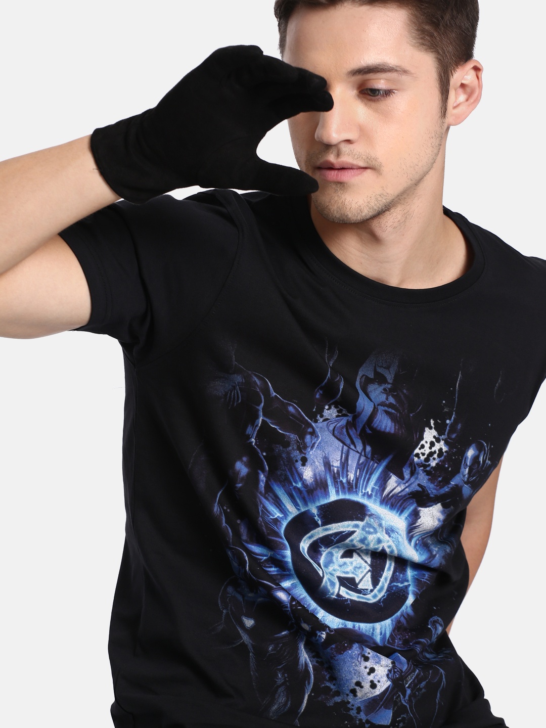 

Kook N Keech Marvel Men Black Blue Avengers Printed Round Neck Pure Cotton T-shirt